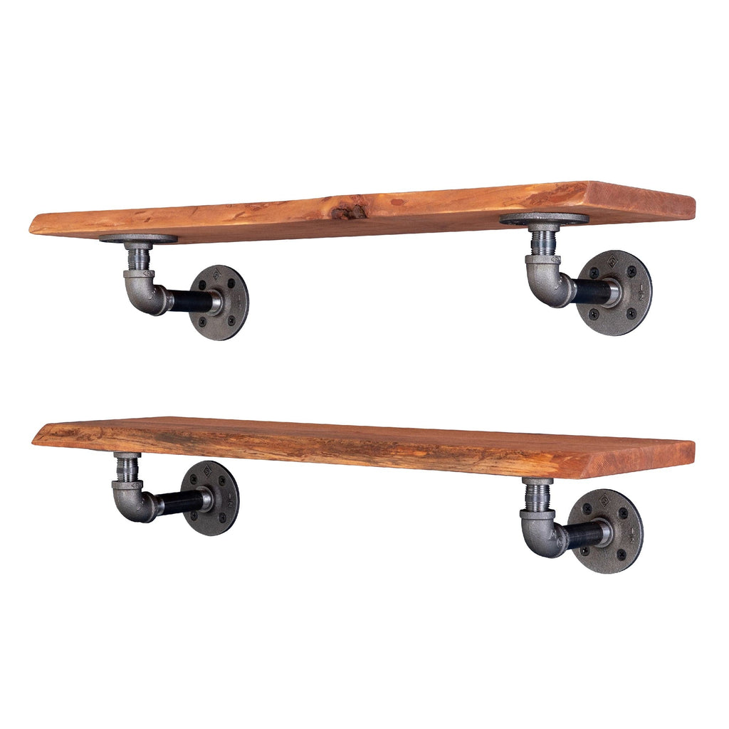 24” Sunset Cedar Live Edge Wood Shelf with L-Shaped Pipe Brackets (2-Pack)