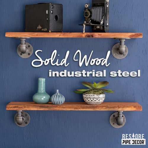 24” Sunset Cedar Live Edge Wood Shelf with L-Shaped Pipe Brackets (2-Pack)