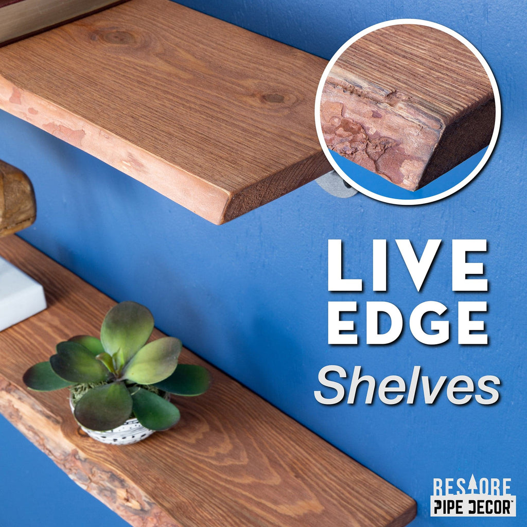 24” Sunset Cedar Live Edge Wood Shelf with L-Shaped Pipe Brackets (2-Pack)