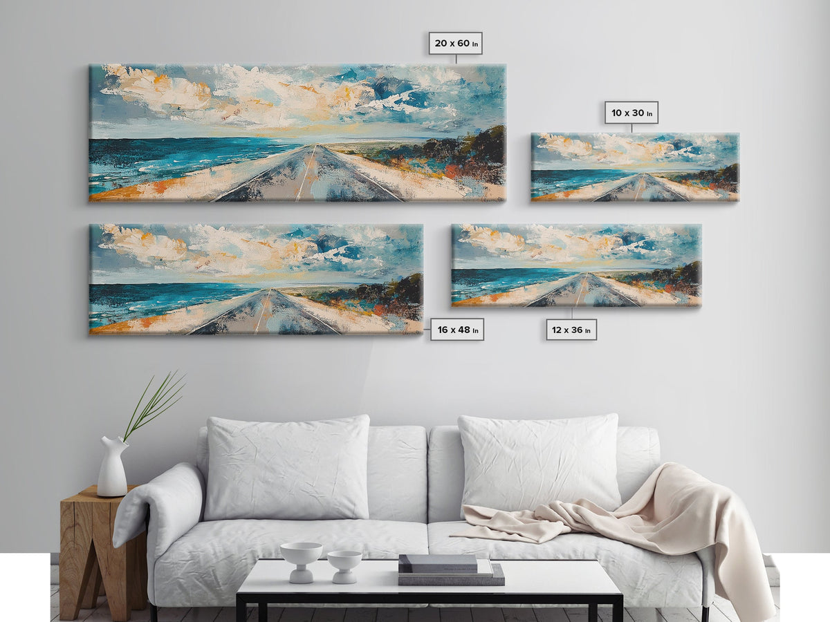 Coastal Highway Canvas Print, Ocean Road Painting, Scenic Landscape Wall Art, Travel Decor, Abstract Artwork, Office Wall Art