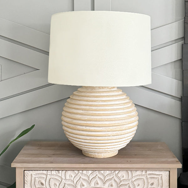 Weathered Cream Round Table Lamp