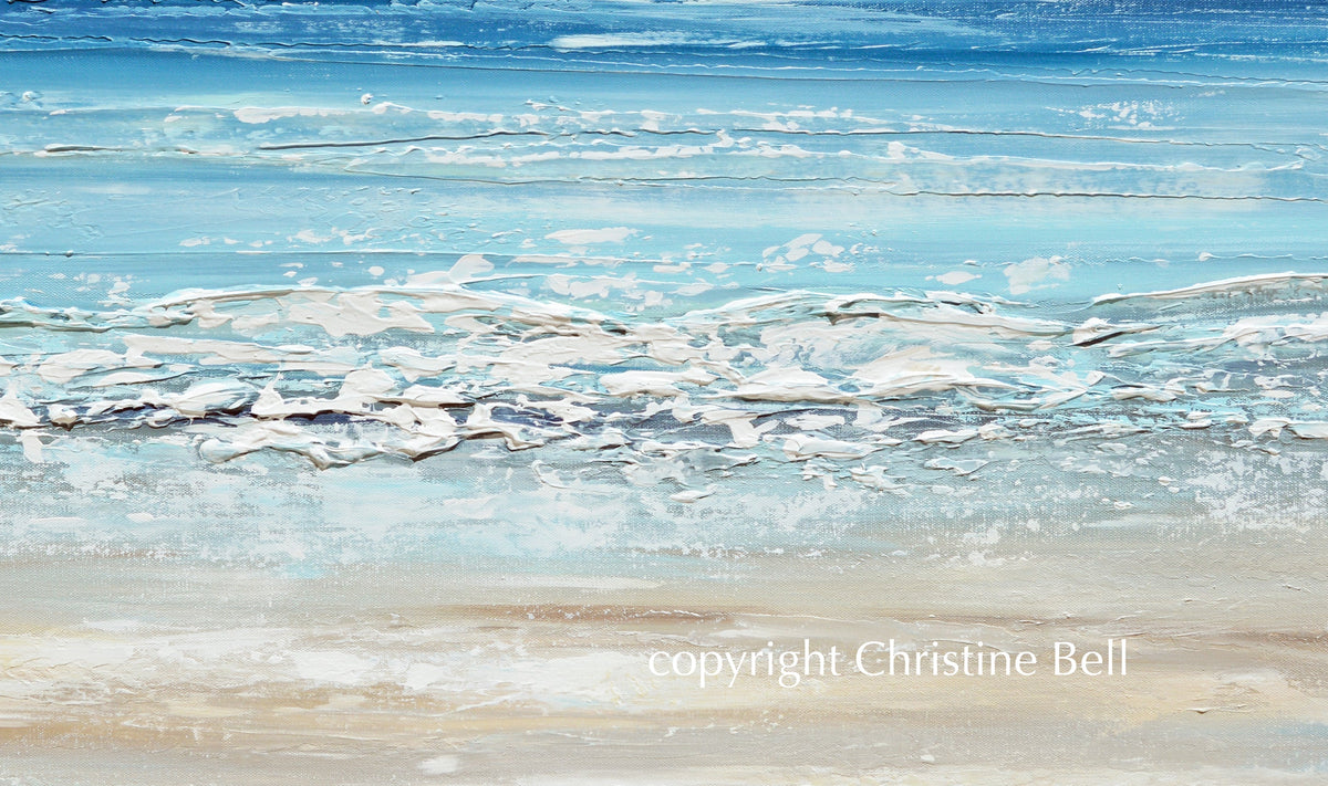 "Sapphire Sea" GICLEE PRINT Art Coastal Abstract Painting Ocean Blue White Canvas Beach Decor