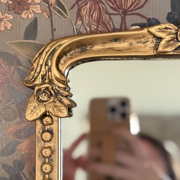Ornate Golden Floral Rectangular Mirror